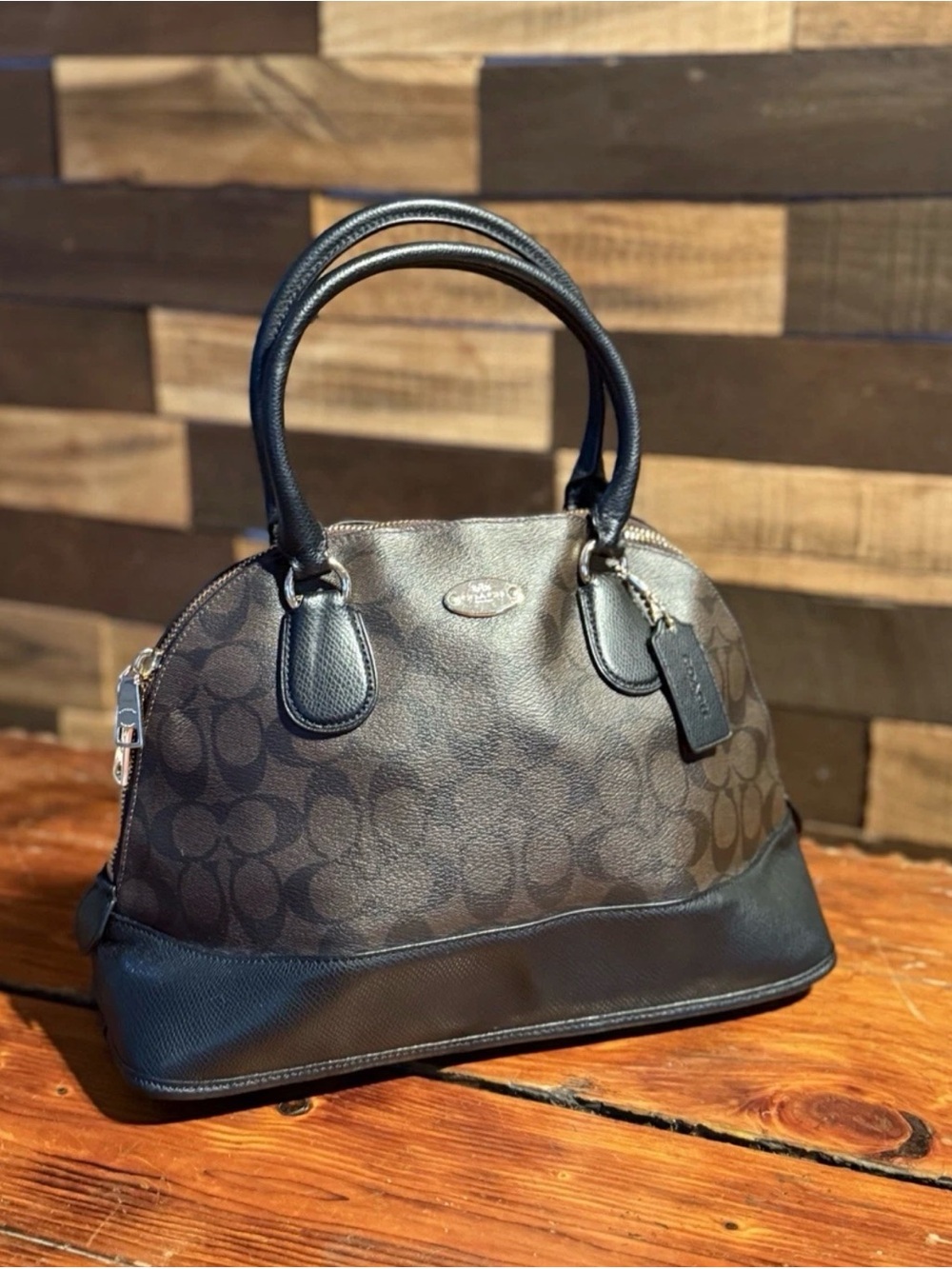 Coach Signature Cora Domed Satchel Handbag - Brown/Black (F33904)